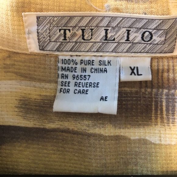 Tulio Mens Button Up Shirt Multicolor Short Sleeve 100% Silk Single Pocket XL - Picture 4 of 6